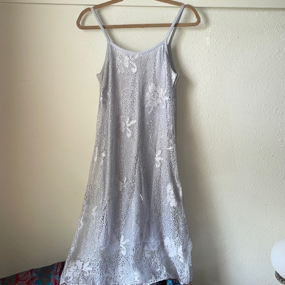 Vintage lace mini silver dress  with lining! - Picture 1 of 8
